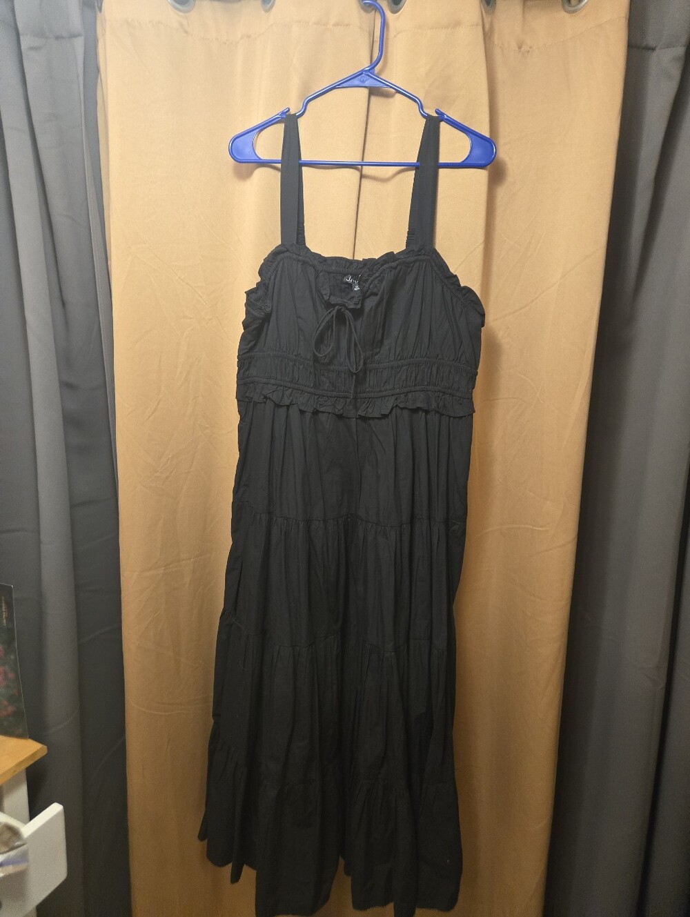 J. Crew Black Tiered Maxi Dress with Smocked Bodice and Tie XXL